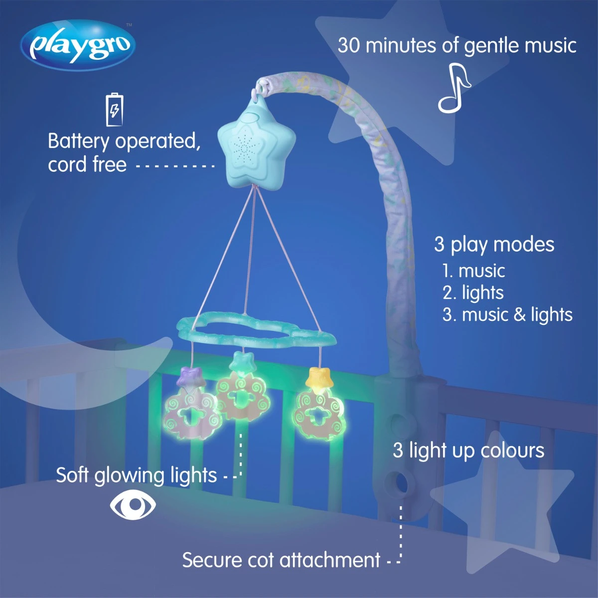 Playgro Dreamtime Soothing Light Up Muziekmobiel P0187713 9 Playgro Dreamtime Soothing Light Up Muziekmobiel P0187713 - Afbeelding 7