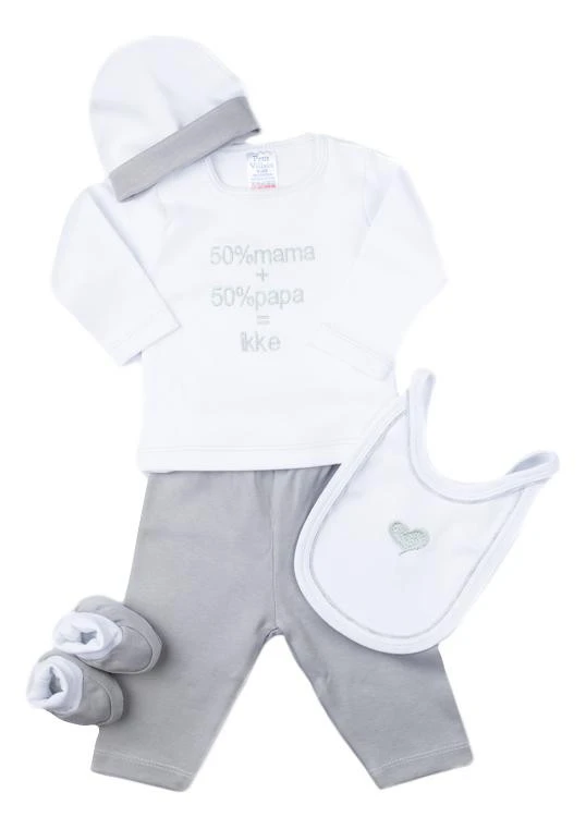 Petit Villain Wit/Grijs '50% Mama+ 50% Papa = Ikke' 5-delige Babyset 3 Petit Villain Wit/Grijs '50% Mama+ 50% Papa = Ikke' 5-delige Babyset