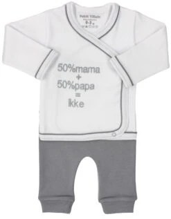 Petit Villain 50% Mama + 50% Papa = Ikke Wit/Grijs Maat 56 2-delige Set