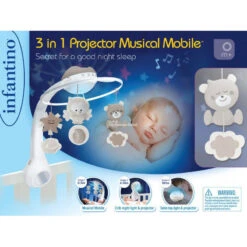 Infantino Grey 3 In 1 Muziekmobiel & Projector BK-04915 -Dirkje || Jollein || bébé-jou Verkoopwinkel b kids 3w1 projektor muzyczna karuzelka bezowy 4915 1