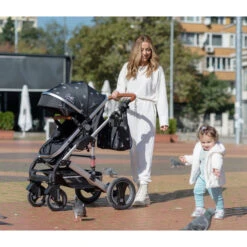 Cangaroo Gala Dark Grey/Silver 3-in-1 Combi Kinderwagen Incl. Autostoel. -Dirkje || Jollein || bébé-jou Verkoopwinkel cangaroo gala black leather 3 in 1 combi kinderwagen incl. autostoel 1