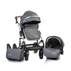 Cangaroo Gala Steel Grey 3-in-1 Combi Kinderwagen Incl. Autostoel -Dirkje || Jollein || bébé-jou Verkoopwinkel cangaroo gala black leather 3 in 1 combi kinderwagen incl autostoel 13