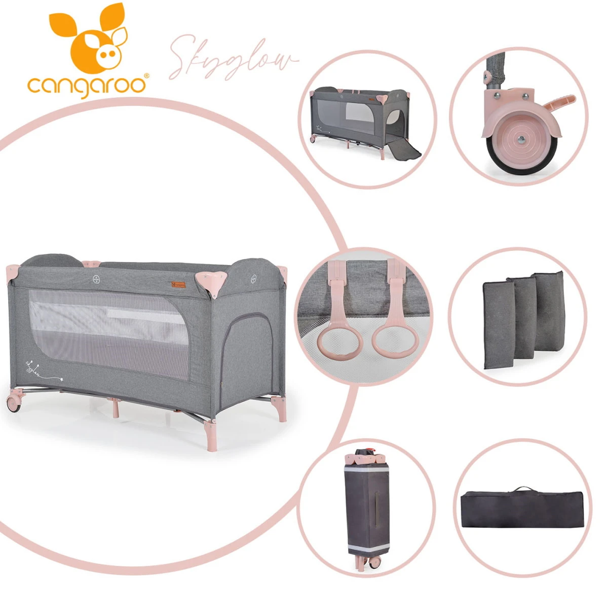 Cangaroo Skyglow 2 Pink Campingbed Incl. Bodemverhoger 12 Cangaroo Skyglow 2 Pink Campingbed Incl. Bodemverhoger - Afbeelding 10