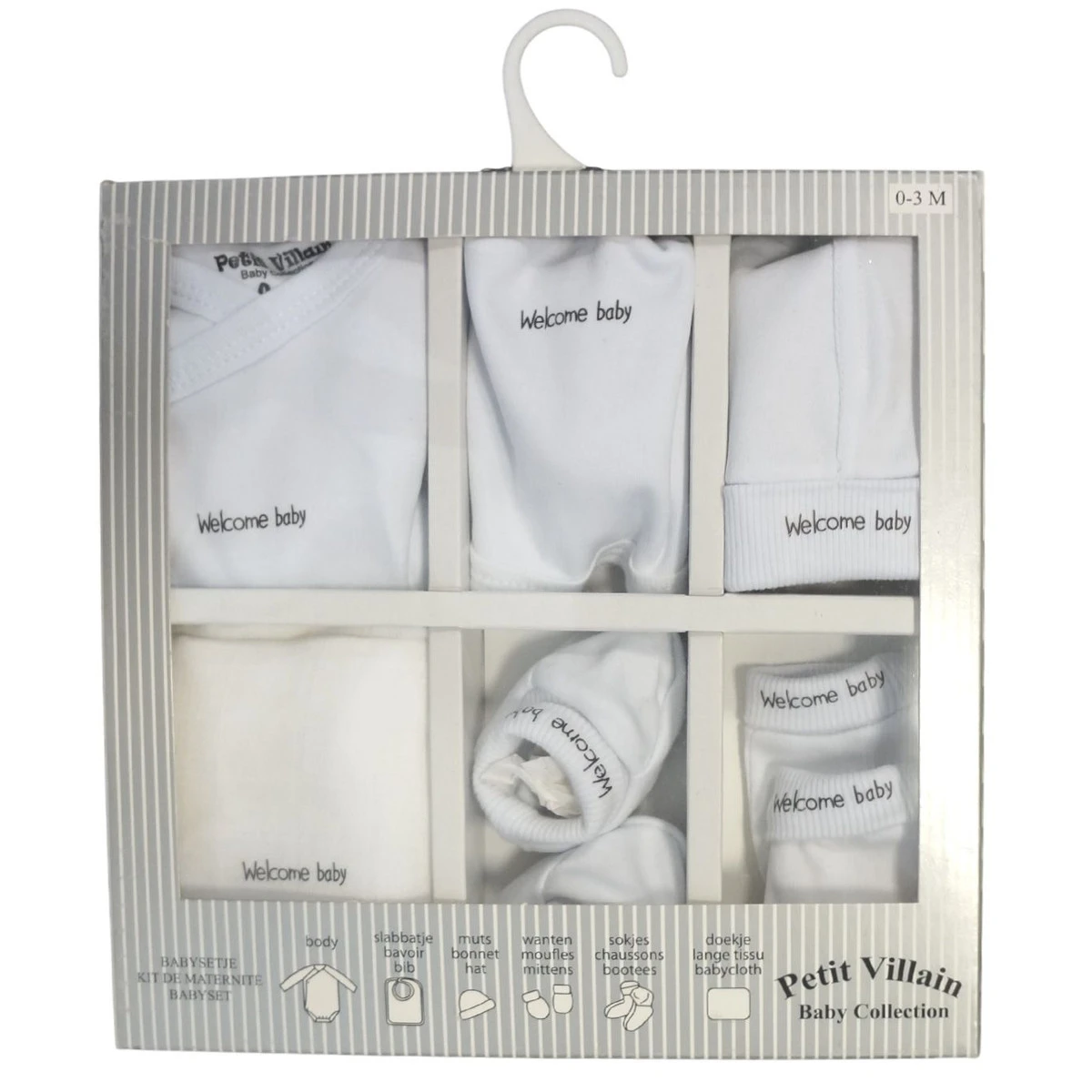 Petit Villain Wit 'Welcome Baby' 6-delige Babyset 4 Petit Villain Wit 'Welcome Baby' 6-delige Babyset - Afbeelding 2