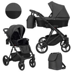 Kunert Lazzio Black Eco-Leather 2-in-1 Kinderwagen LAZ-11-BLACK -Dirkje || Jollein || bébé-jou Verkoopwinkel kunert lazzio 2 in 1 kinderwagen laz 11 15