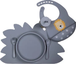 Tryco Dusty Blue Siliconen Bord TR-392819 -Dirkje || Jollein || bébé-jou Verkoopwinkel lion dusty blue silicone collection 01 2