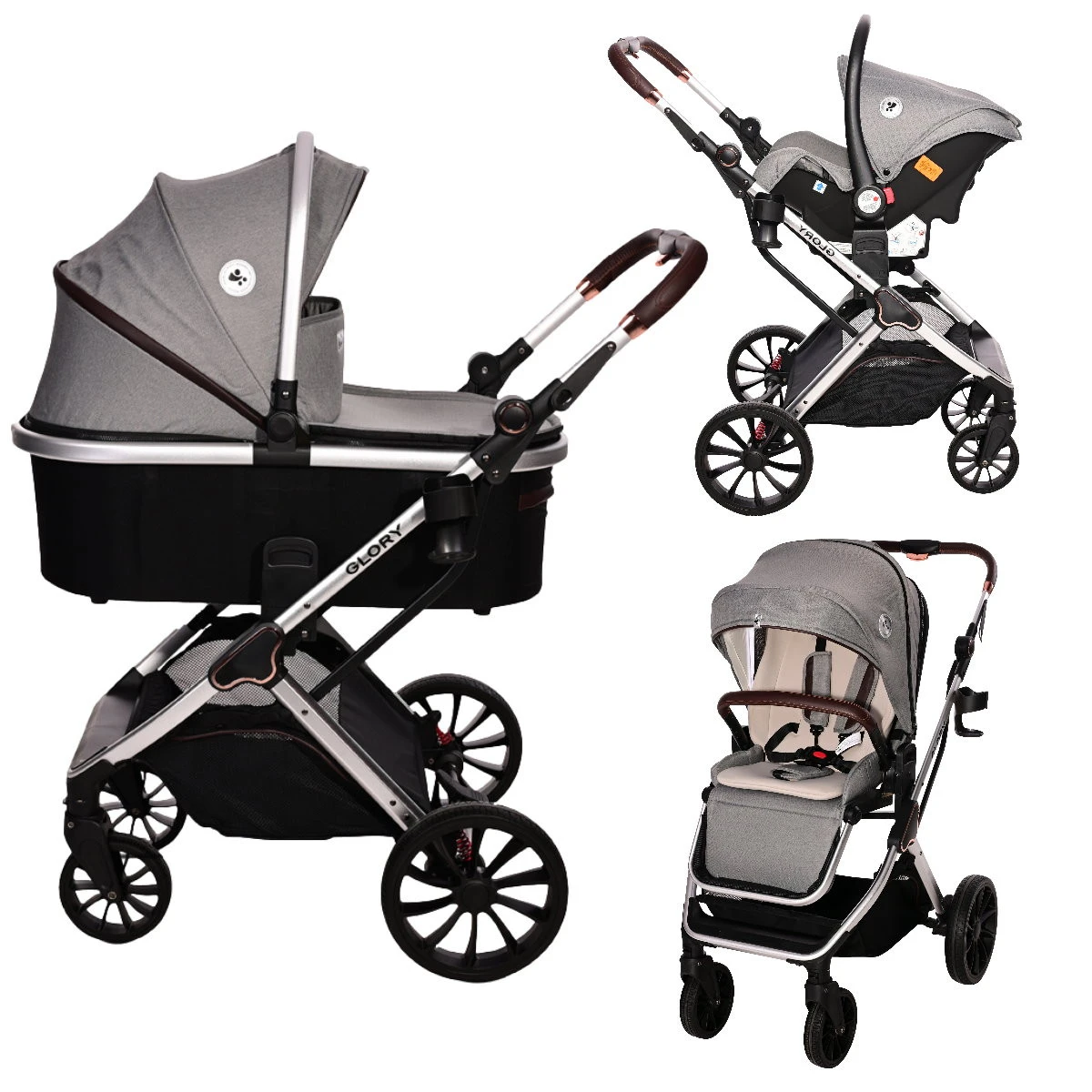 Lorelli Glory Grey 3-in-1 Combi Kinderwagen Incl. Autostoel 1002176-2302