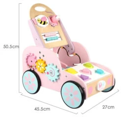 Eco Toys Roze Houten Activiteiten Loopwagen HC494888 -Dirkje || Jollein || bébé-jou Verkoopwinkel mamaloes eco toys roze houten activiteiten loopwagen hc494888 01